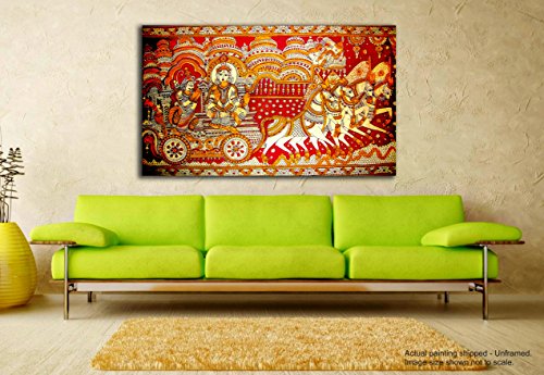 Tamatina Madhubani Art Canvas Painting | Krishna with Arjun|Size - 36X24 Inches.b355