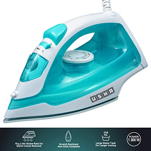 Usha SI 3816 Steam Iron 1600 W with Easy-Glide Non-Stick Soleplate, Powerful Steam Output, 280 mL Water Tank (Green…