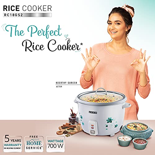 USHA RC18GS2 Steamer 700 Watt Automatic Rice Cooker 1.8 Litres with Powerful Heating Element, Keep Rice Warm for 5 Hrs…