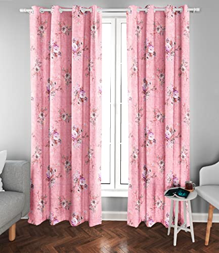 Ultimate Trends Polyester Digital Printed Floral Curtains for Door - 9 feet Set of 2, Light Pink Color