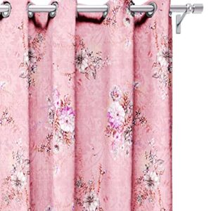 Ultimate Trends Polyester Digital Printed Floral Curtains for Door - 9 feet Set of 2, Light Pink Color