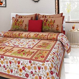 UniqChoice Rajasthani Traditional Print 120 TC 100% Cotton Double Bedsheet with 2 Pillow Cover ,Brown(UCEBD25)