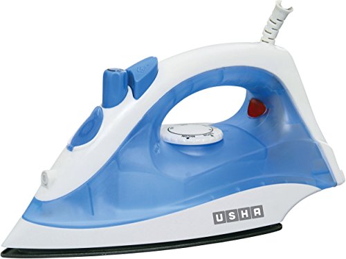 Usha Steam Pro SI 3713, 1300 W Steam Iron, Powerful steam Output up to 18 g/min, Non-Stick Soleplate (White & Blue)