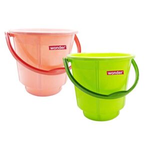 Wonder Plastic Prime Bucket Set, 2 Bucket, 5 Liters, Pink & Green Color, Made in India