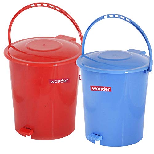 Wonder Plastic Prime Pedal 505 Hospital Dustbin Set, 2 Pc Dustbin 12 LTR, Red Blue Color, Made in India