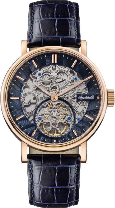 The Charles Automatic Mens Watch with Black Skeleton Dial and Blue Leather Strap Analog Watch  - For Men I05808