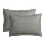 Home Elite Luxurious Sateen Striped Pillow Cover/Case Set (2 Pcs) 210 Thread Count - Grey