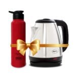 Pigeon 1.5 litre Hot Kettle and Stainless Steel Water Bottle Combo used for boiling Water, Making Tea and Coffee, Instant Noodles, Soup, 150