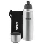 Borosil Stainless Steel Hydra Thermo Vacuum Insulated Flask Water Bottle, Black, 1000 ml