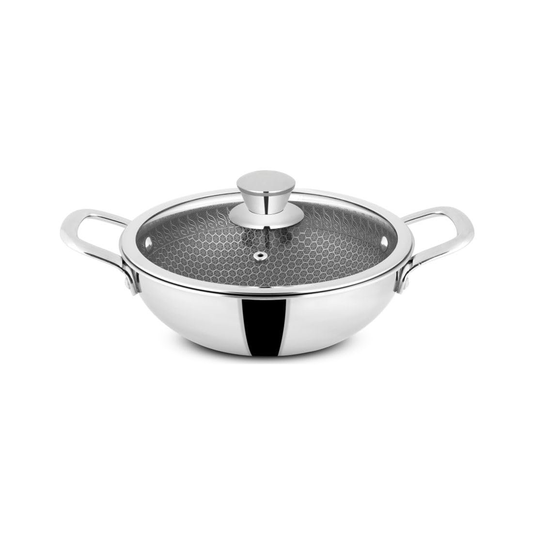 51m04nvcmUL.jpg ORANGE TRIPLY HONEYCOMB DEEP KADHAI 220MM - Image 1
