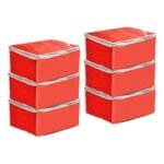 Prettykrafts Saree Cover Set Of 6 Large/Wardrobe Organiser/Clothes Bag_Red