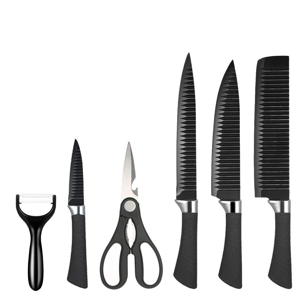 61Ypdaor2SL.jpg Stainless Steel Kitchen Knives (Black) -6 Pcs Set - Image 1