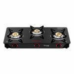 Butterfly Smart Glass 3 Burner Gas Stove, Black, Manual Ignition