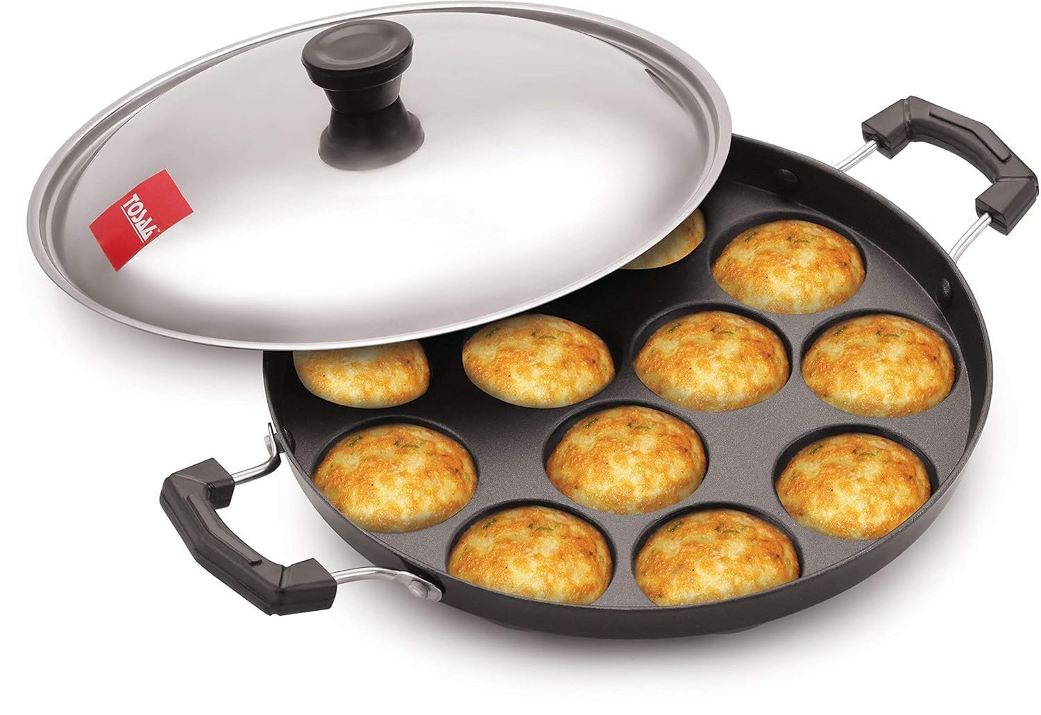 71R1rkJZByL.jpg Tosaa Non-Stick 12 Cavity Appam Patra Side Handle - Image 1