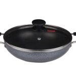 Tosaa Non-Stick 2 L Kadhai with Glass Lid, 24 cm (Induction and Gas Compatible), Black- TI3K12GL