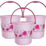 Kuber Industries Floral Design 3 Pieces Unbreakable Strong Plastic Bathroom Bucket 18 LTR (Pink) - CTGTC34696