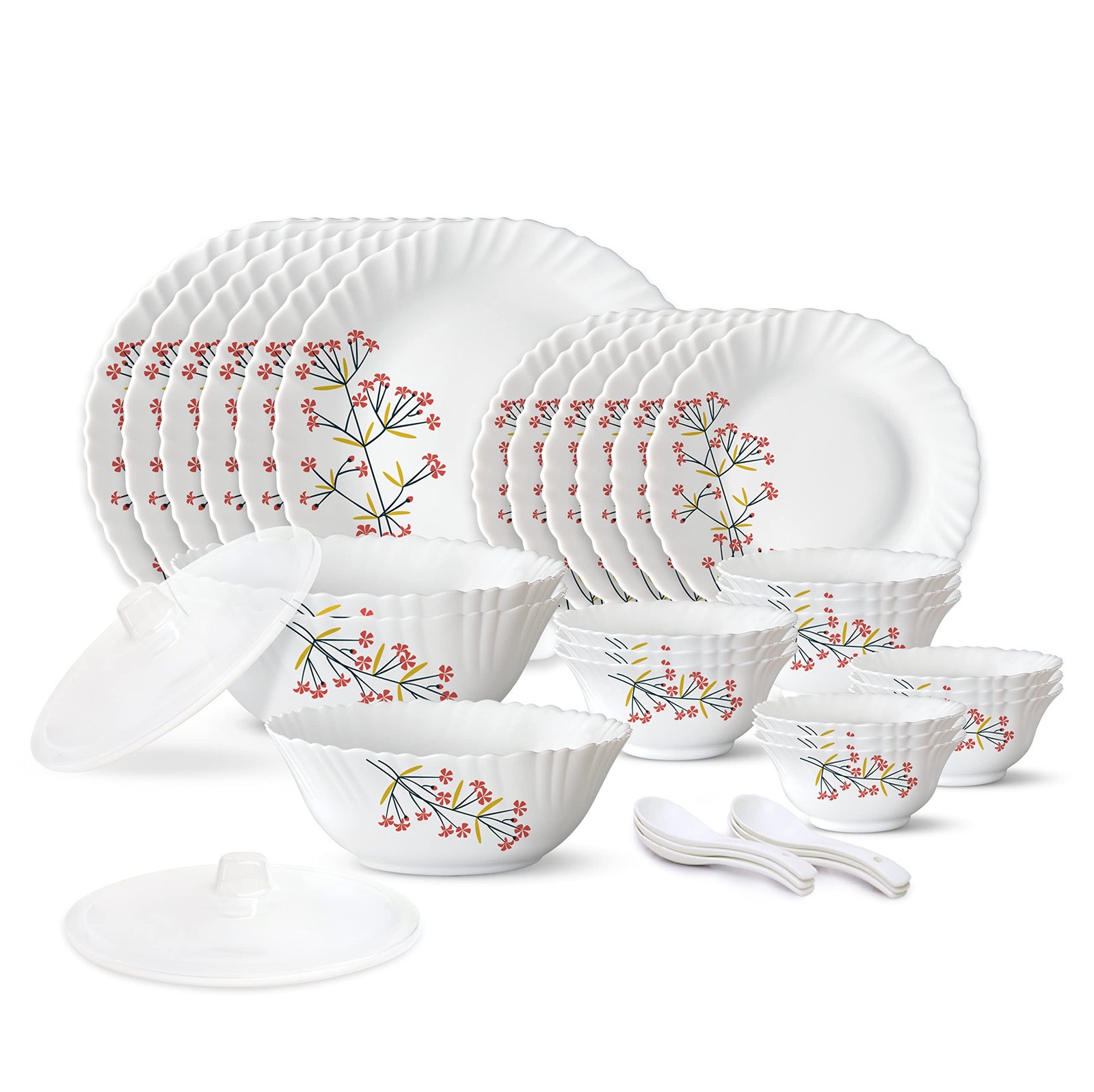 811cRHiT3OL.jpg Larah by Borosil Red Bud Silk Series Opalware Dinner Set - Image 1