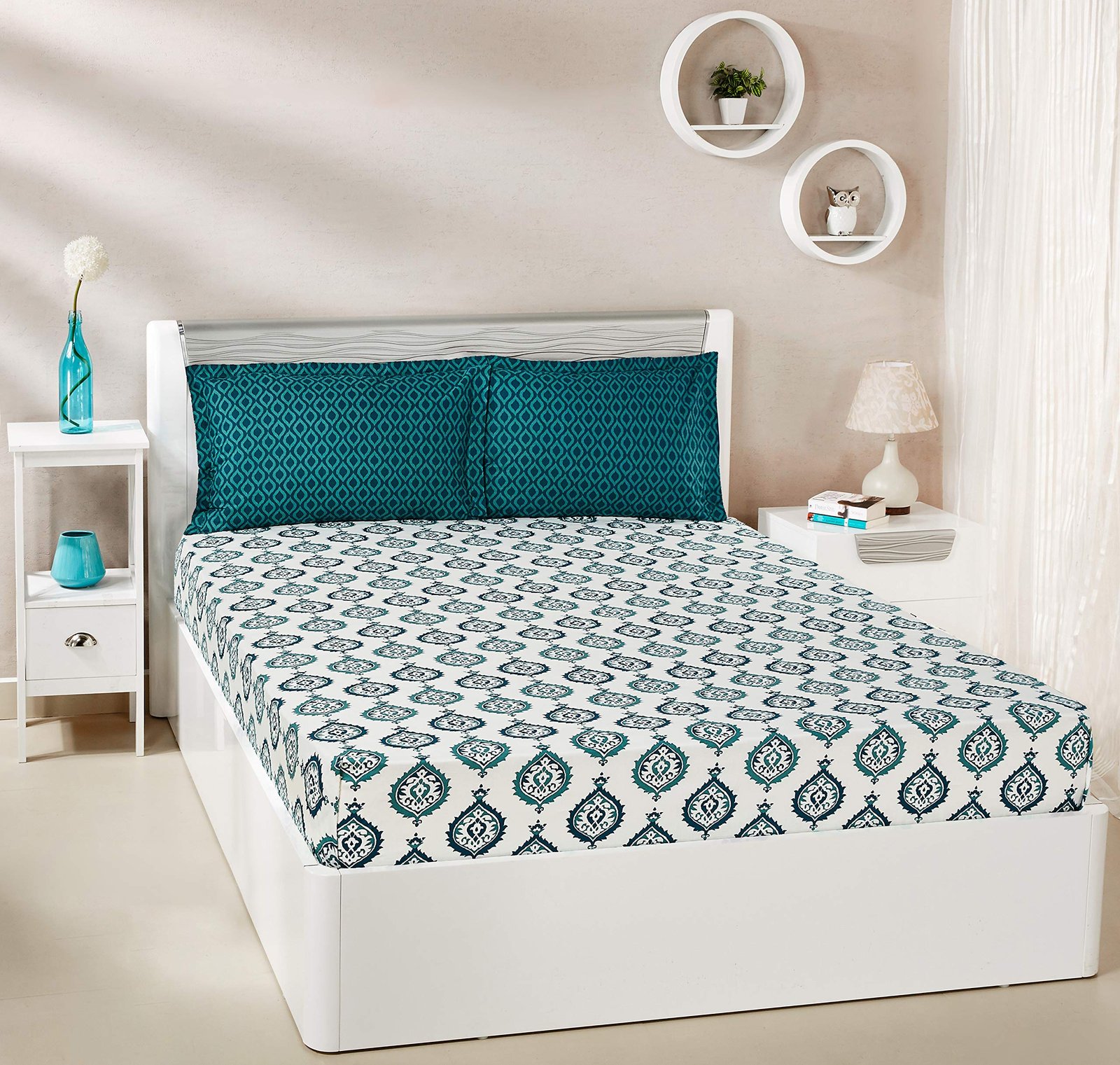 914TqzaiO7L.jpg Solimo Damask Dreams 144 TC 100% Cotton Double Bedsheet - Image 1