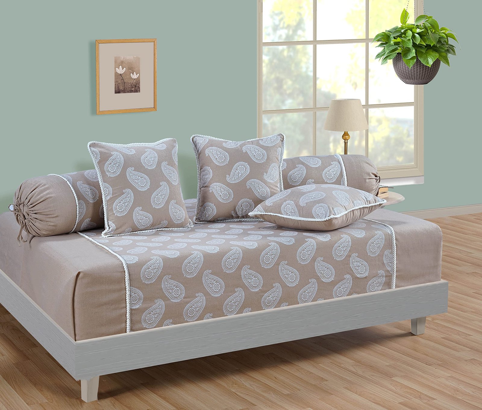 91I567fdjaS.jpg Swayam 100% Cotton Diwan Set with 6 Pieces - Image 1