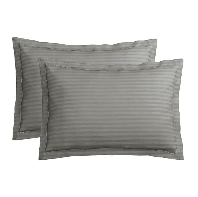 41xeXjtdnJL.jpg Home Elite Luxurious Sateen Striped Pillow Cover/Case Set (2 Pcs) 210 Thread Count - Grey - Image 1