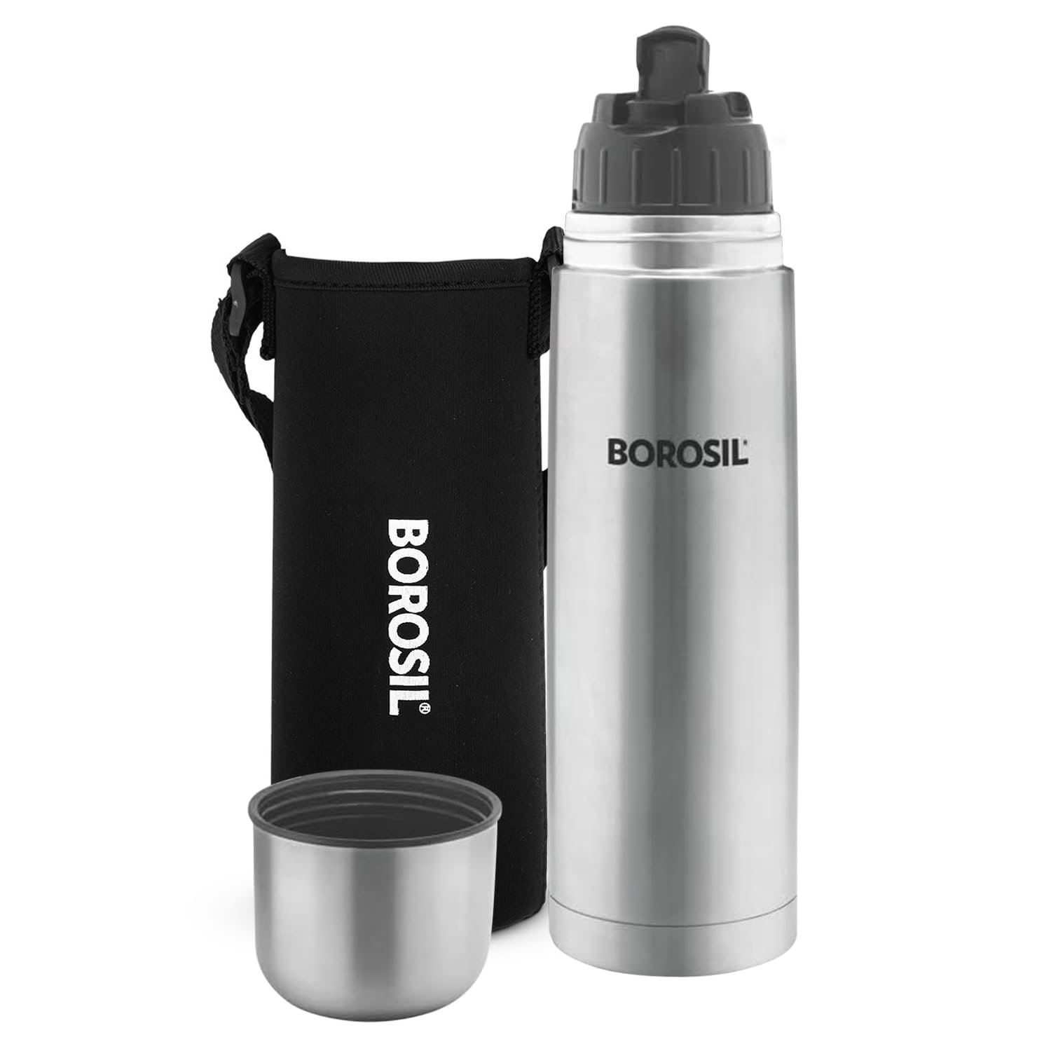 51AK3D9k07L-1.jpg Borosil Stainless Steel Hydra Thermo Vacuum Insulated Flask Water Bottle, Black, 1000 ml - Image 1