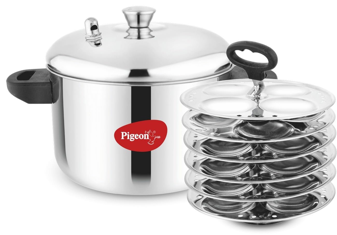 61DFIzjOrkL.jpg Pigeon Stainless Steel Idly Maker 6 Plates Compatible - Image 1