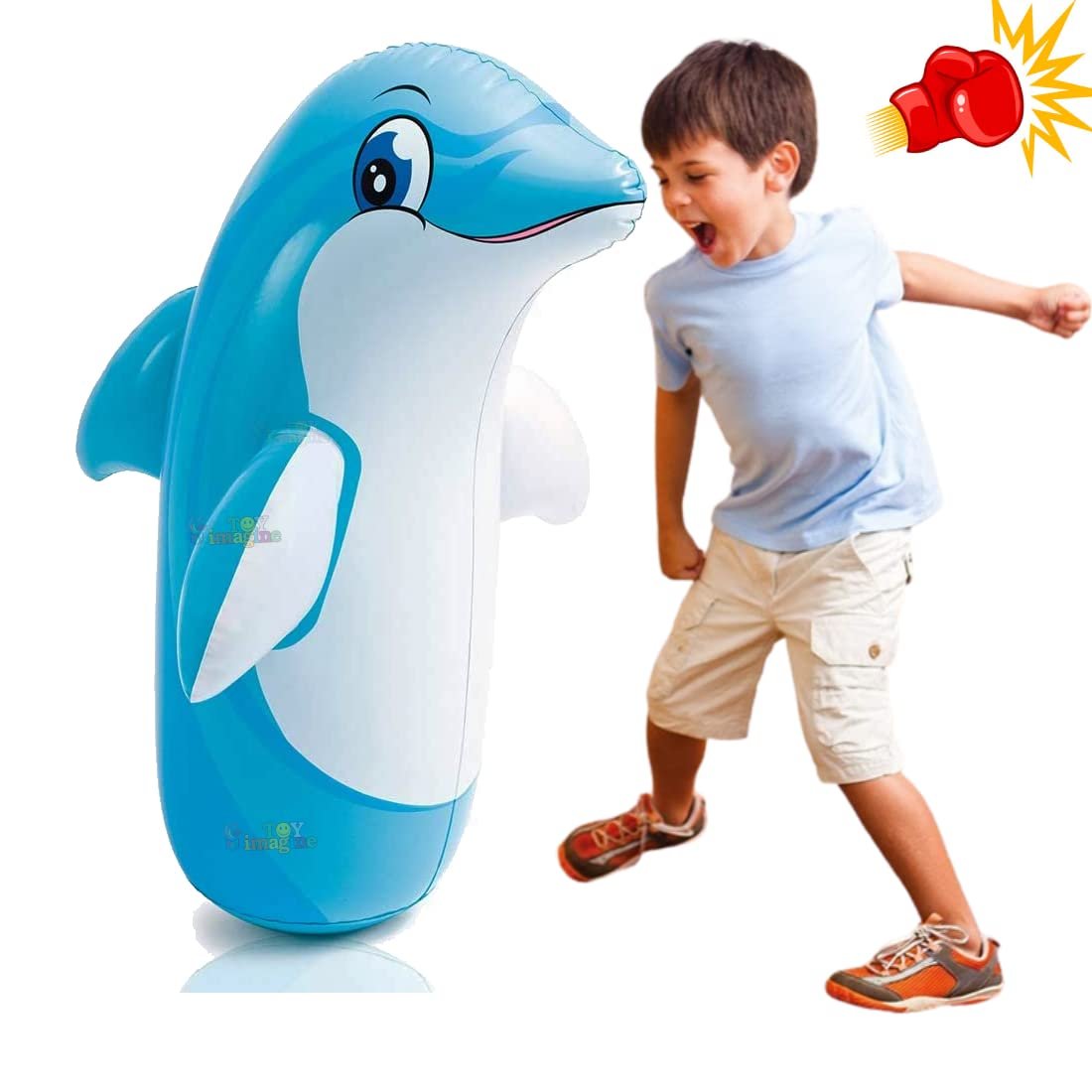 61Gl9Gj01qL-1.jpg Toy Imagine™ Dolphin Hit Me Toy 3-D Inflatable Animal Toy - Image 1