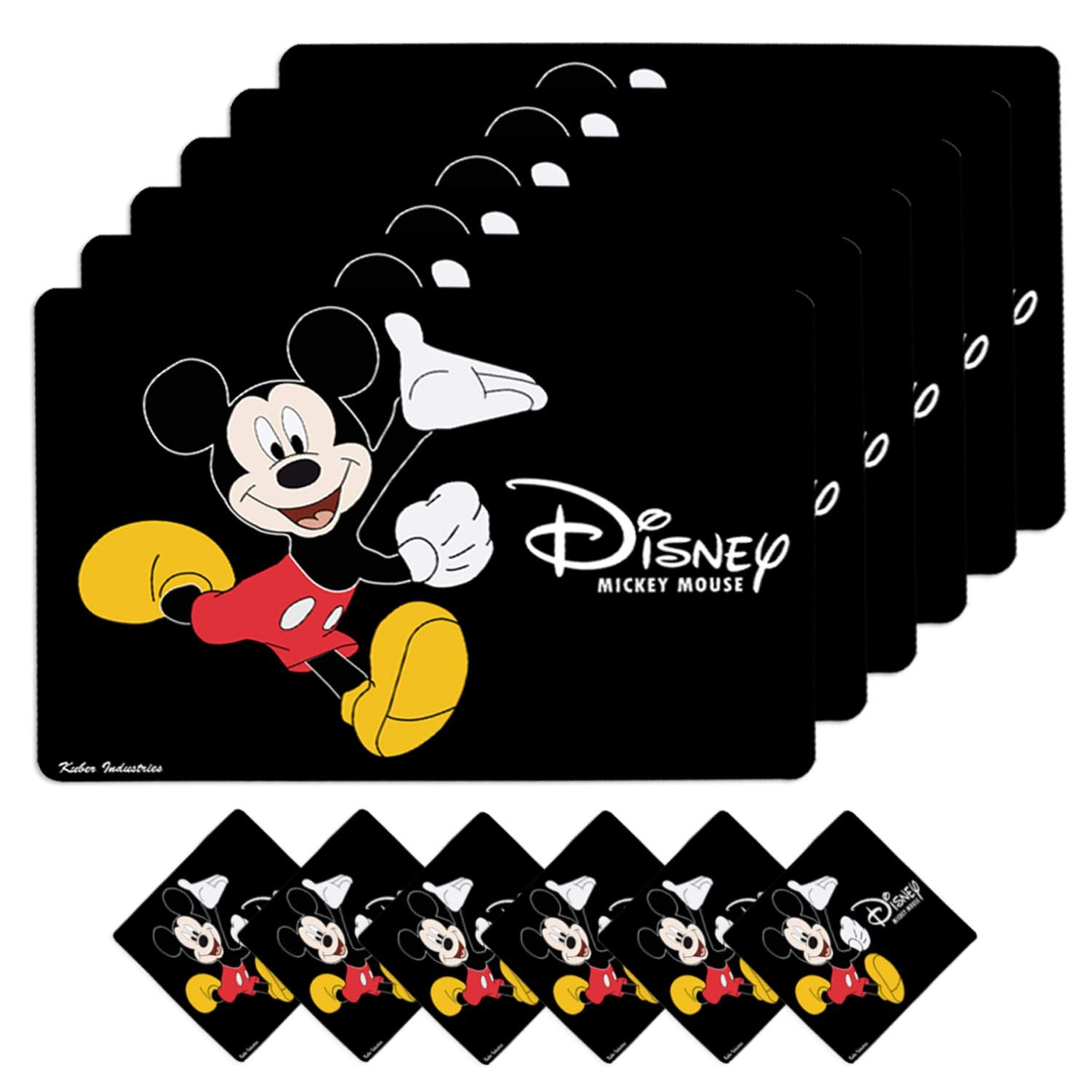 61VVWTds5kL-1.jpg Fun Homes Disney Mickey Mouse Pvc 6 Pieces Dining Table Placemat With Tea Coasters Set (Black), Standard (Fun0755) - Image 1