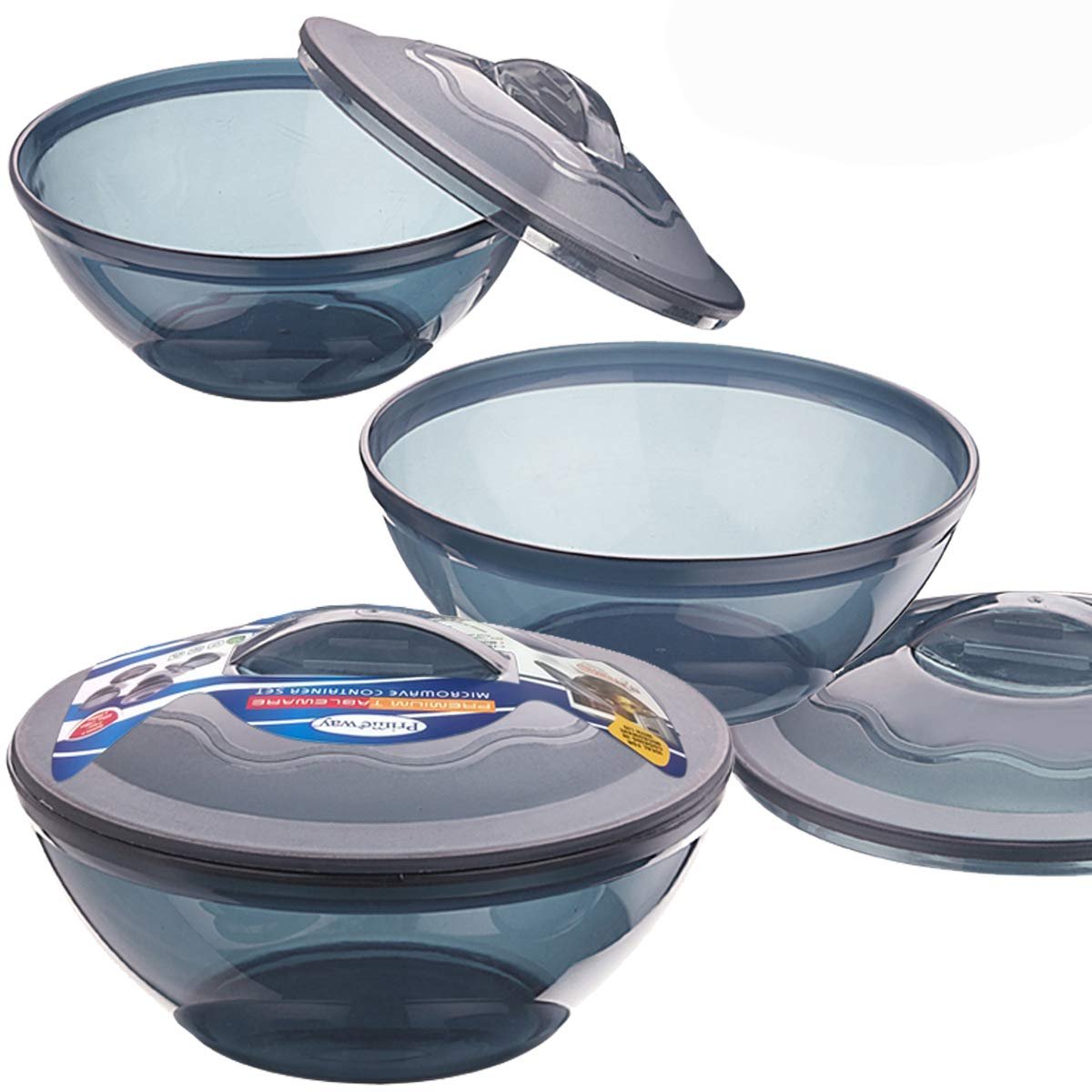 61XlbHoT3qL-3.jpg Primeway Plastic Microwave Containers with Lid, 650ml, 1.1L, 2L, Pack of 3 - Image 1