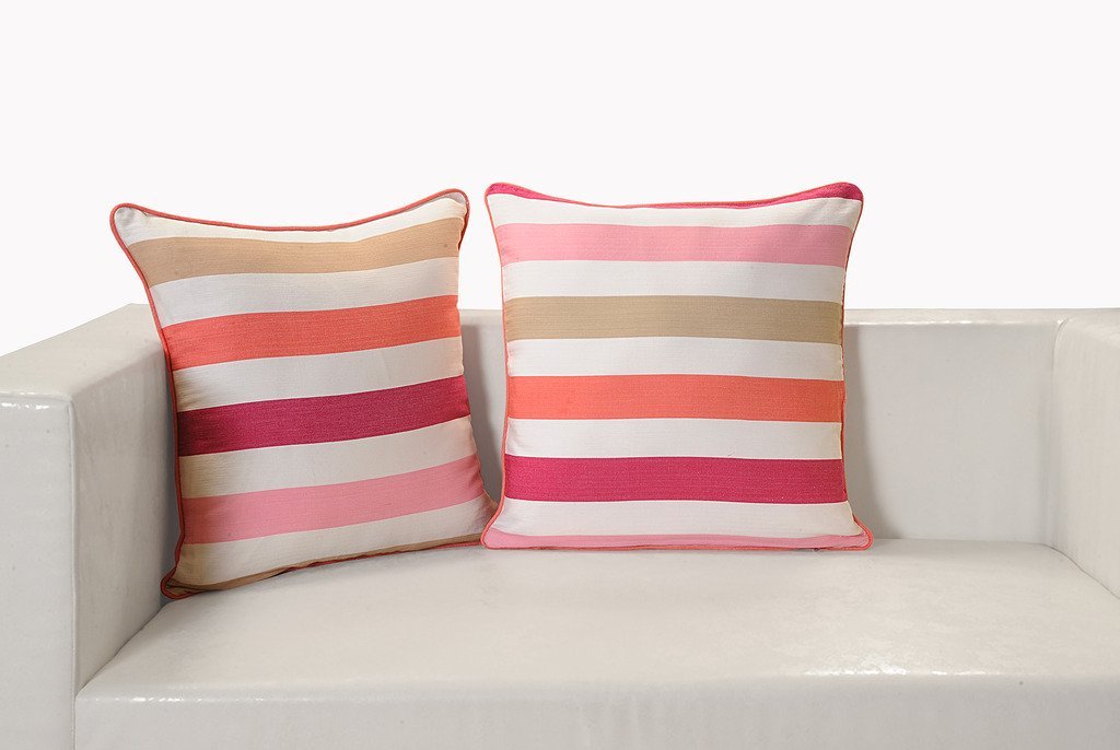 61gc8MiK5WL-1.jpg Cotton Stripes Linea Cushion Cover (Magenta) - Set of 5 - Image 1