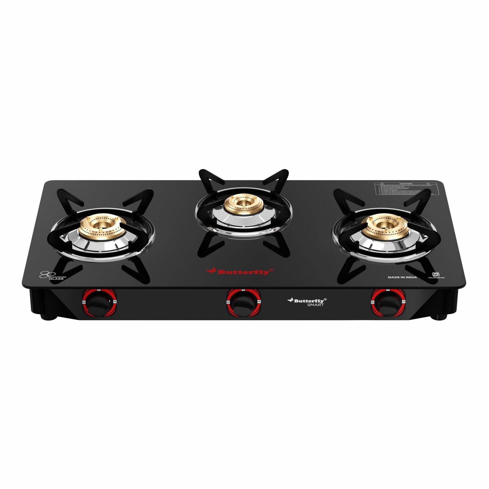 61xAsJuaCWL.jpg Butterfly Smart Glass 3 Burner Gas Stove, Black, Manual Ignition - Image 1