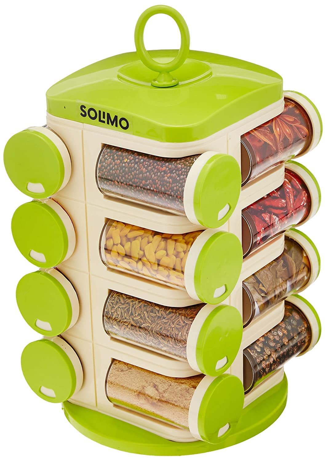71D5DvQ3ePS-1.jpg Solimo Revolving Plastic Spice Rack Set (16 Pieces - Image 1