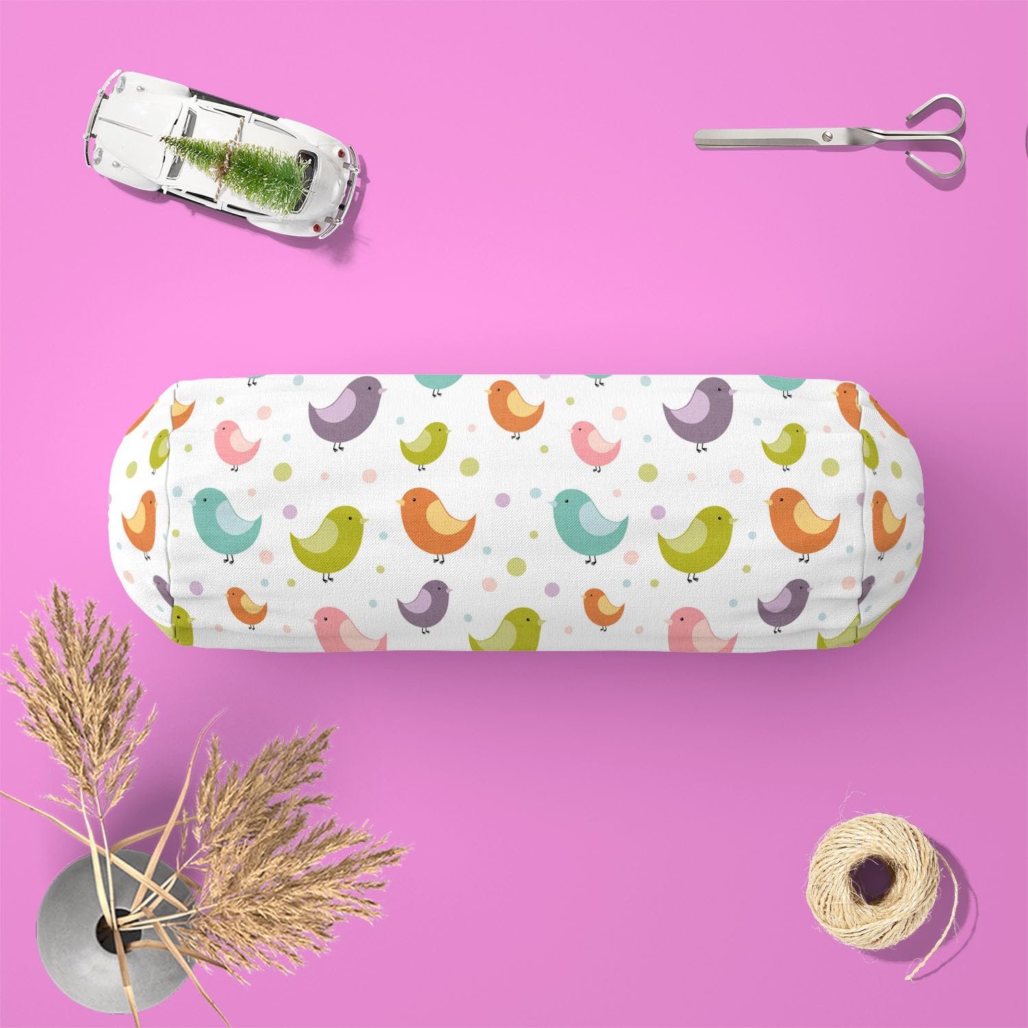 71DghrQwGnL.jpg ArtzFolio Colorful Birds D1 | Bolster Cover Booster Cases | Zipper Opening | Satin Fabric | 16" Width x 6" Diameter; Single Piece - Image 1