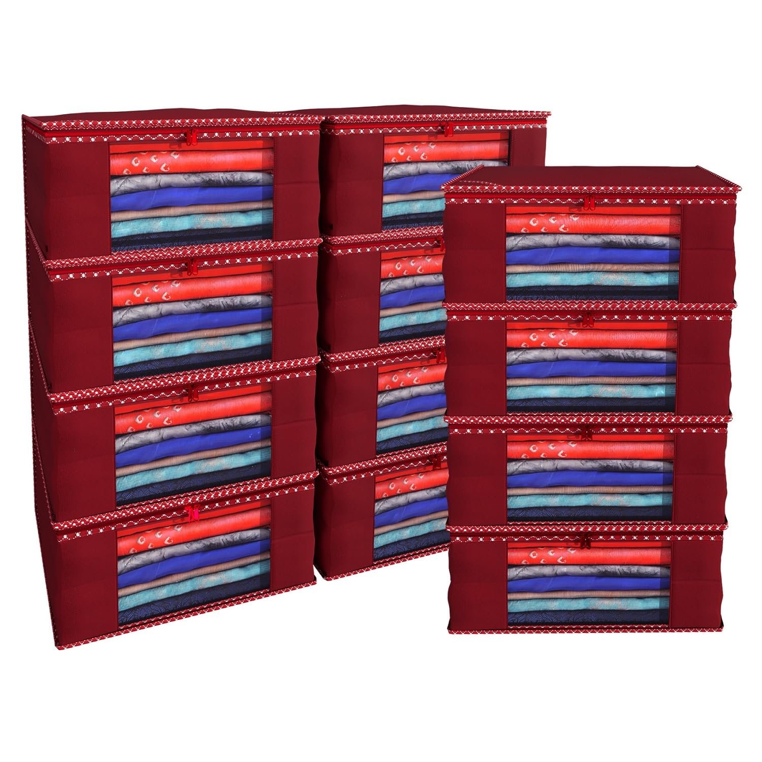 71OH9M0PmmL-1.jpg Kuber Industries 12 Piece Non Woven Saree Cover Set, Maroon (Combonwcmbb00236) - Image 1