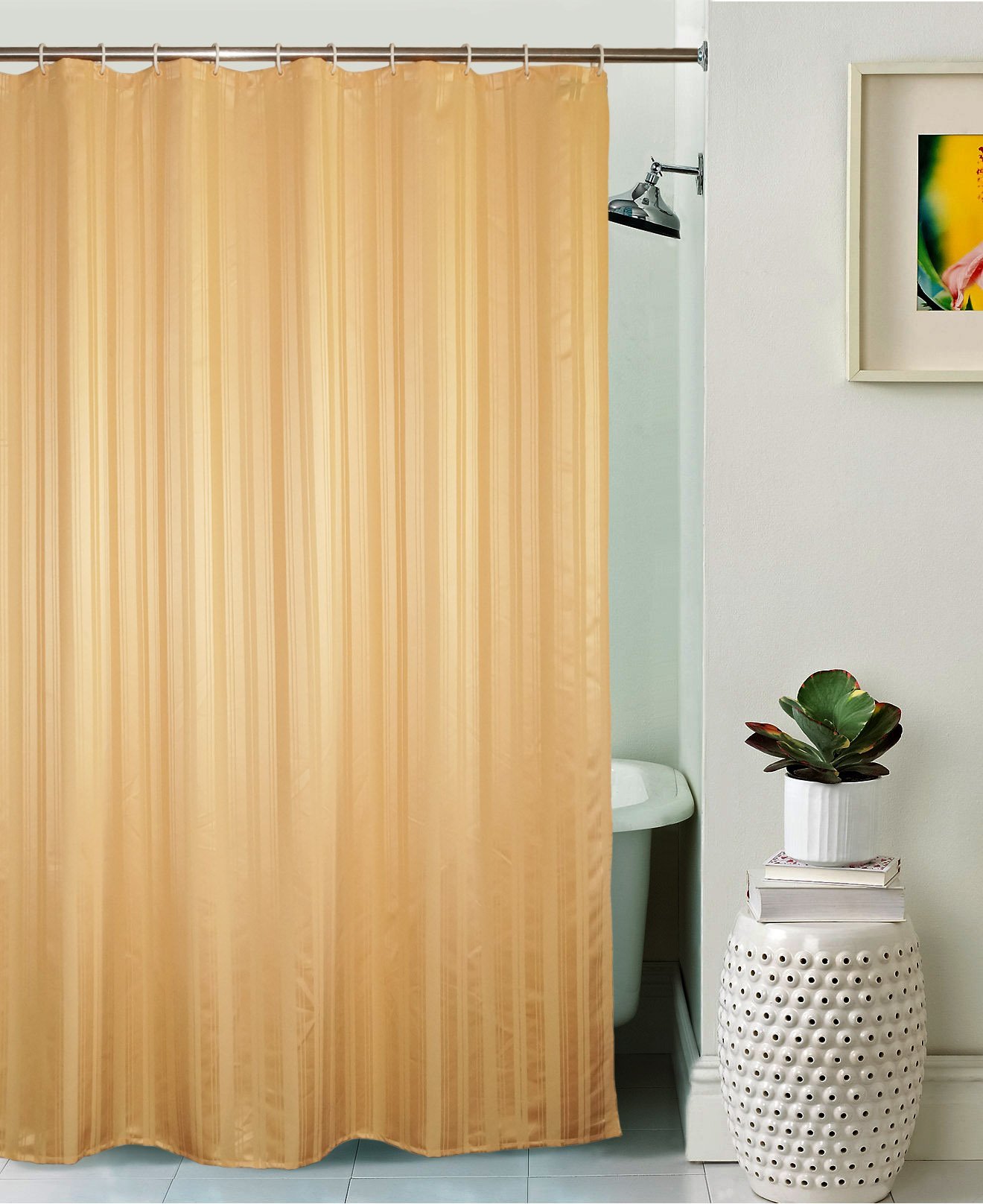 71XOvydRbhL-1.jpg Lushomes Polyester Shower Curtain with 12 Plastic Eyelets (Gold) 6 X 6.6 - Image 1
