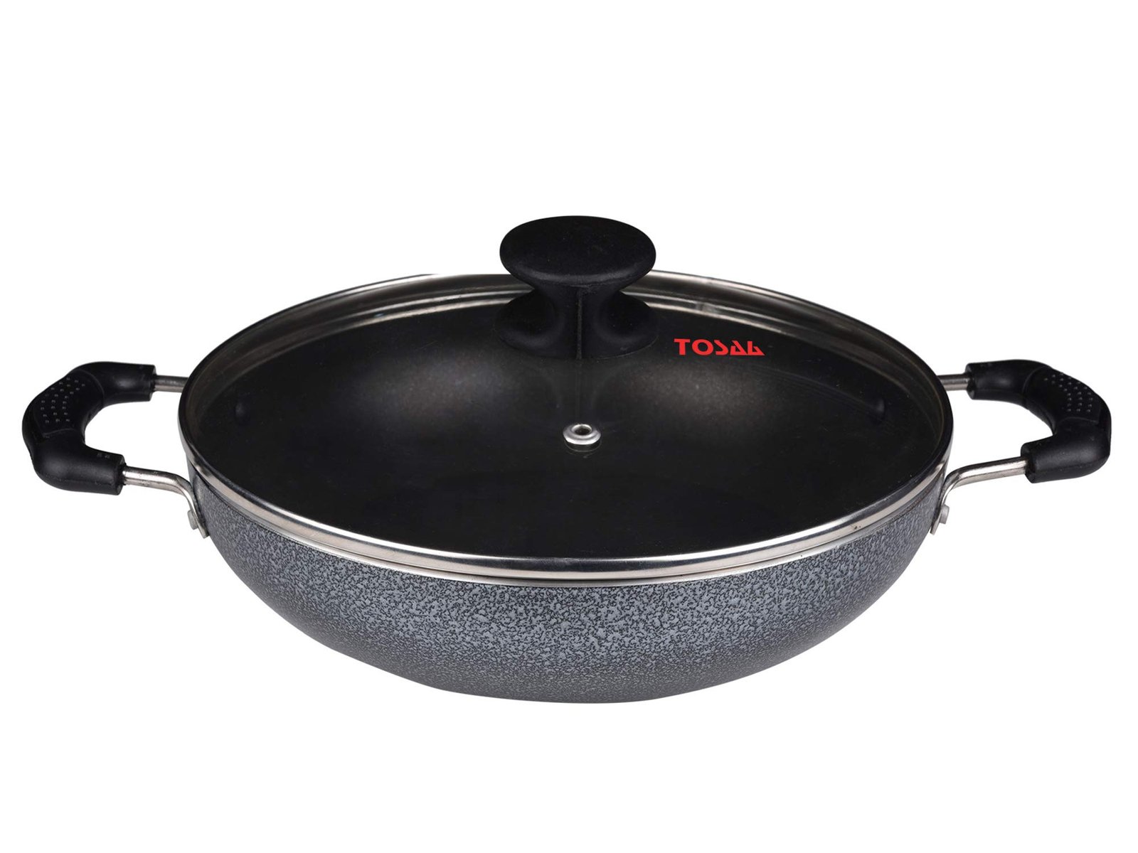 71ZTkWgq3nL.jpg Tosaa Non-Stick 2 L Kadhai with Glass Lid, 24 cm (Induction and Gas Compatible), Black- TI3K12GL - Image 1