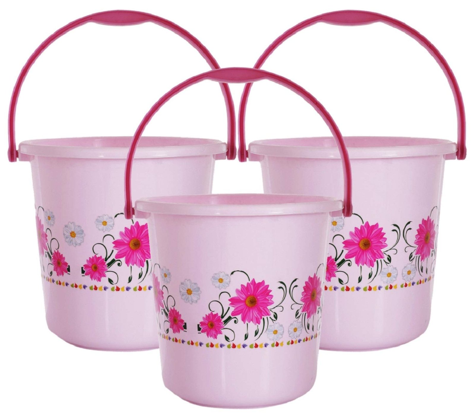71h2-RiWY2L.jpg Kuber Industries Floral Design 3 Pieces Unbreakable Strong Plastic Bathroom Bucket 18 LTR (Pink) - CTGTC34696 - Image 1