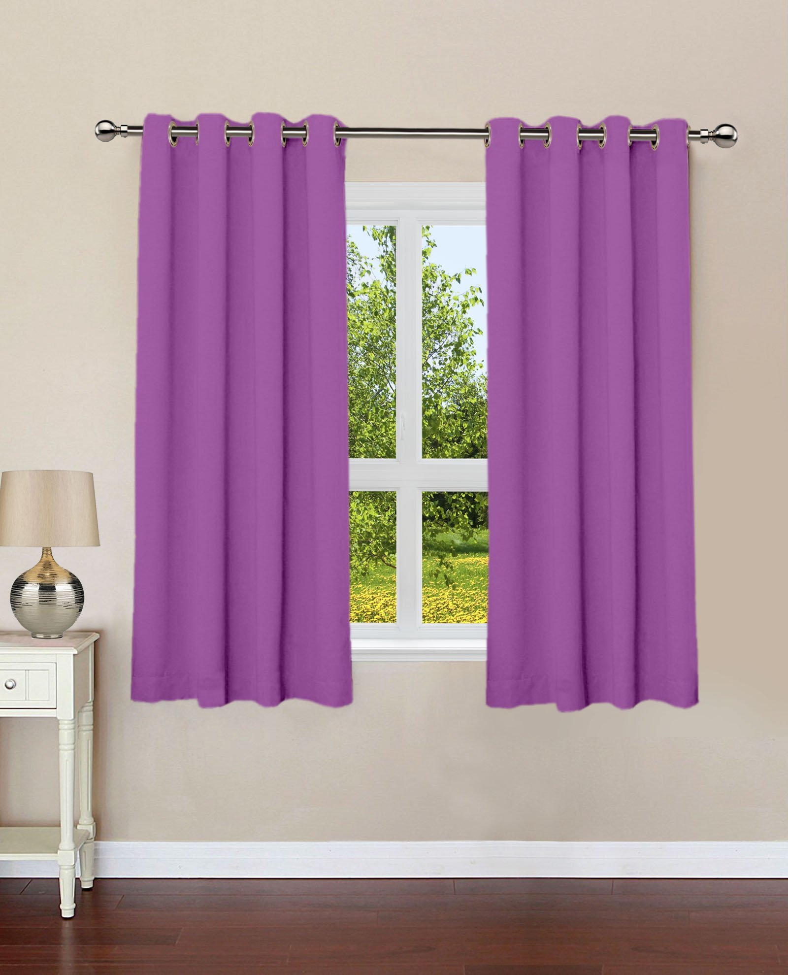 71kPio7WKUL-2.jpg Lushomes Purple Cotton Curtains (54x60),Pack of 2 - Image 1