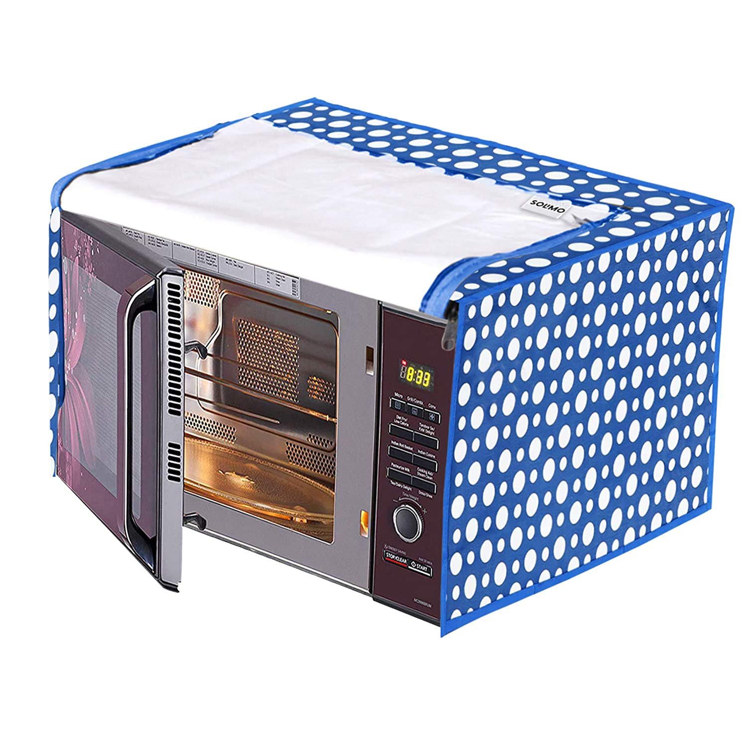 71oqpJLg3KL.jpg Amazon Brand - Solimo Pvc 30 Litre Microwave Oven Cover, Polka, Blue - Image 1