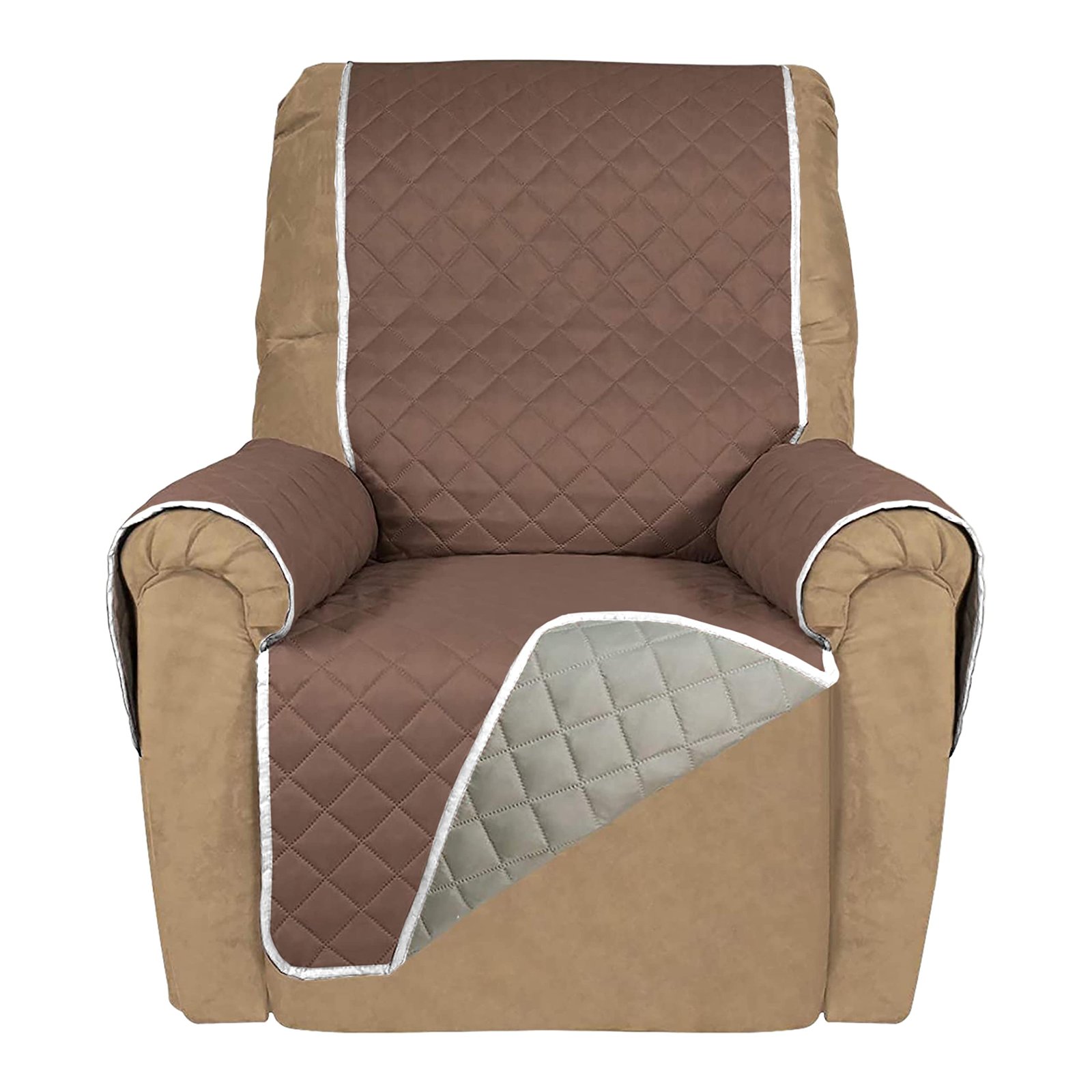 71pyCOC9xAL.jpg Kuber Industries Hs_36_Kubmart018997 Reversible 1 Seater Polyester Sofa Cover (Brown And Ivory, Standard) - Image 1