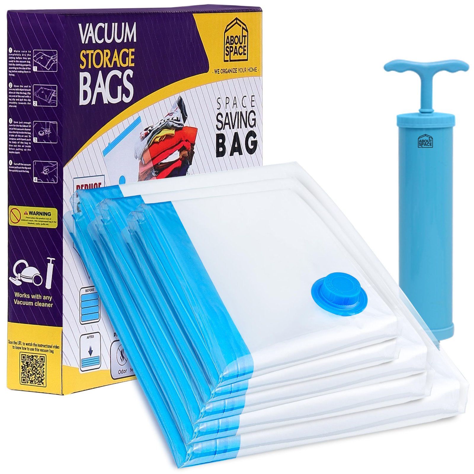 8100UFCZ6L.jpg ABOUT SPACE 5 Pack Vacuum Bags for Travel with Pump - Reusable Packing Vacuum Storage Bags for Cloth with Ziplock, Space Saver Bags/Sealer B - Image 1