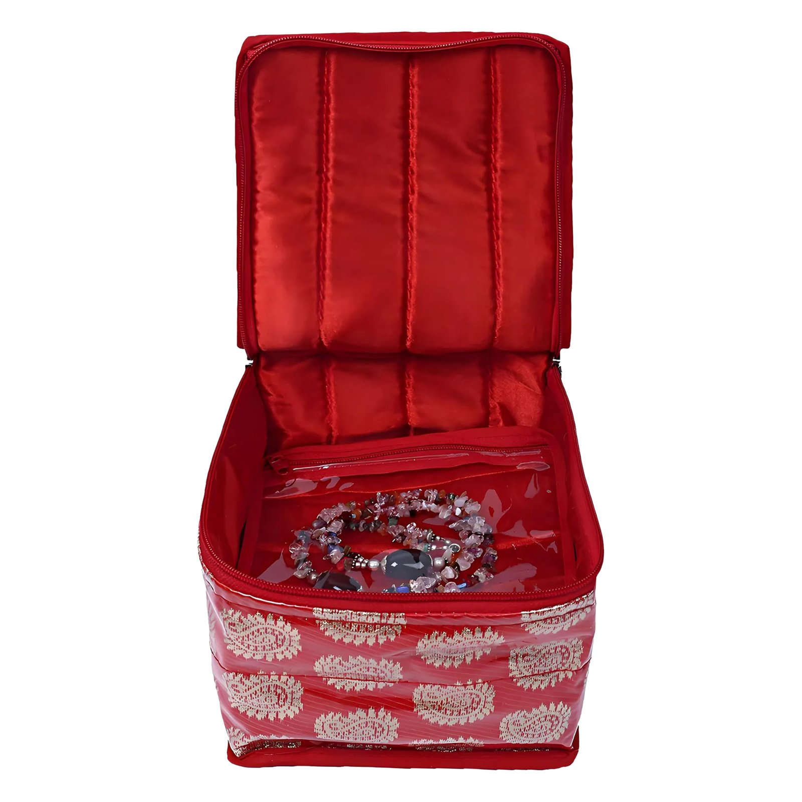81HMnbBRDOL.jpg Kuber Industries Brocade Jewellery Kit With Pouch (Red) - Image 1