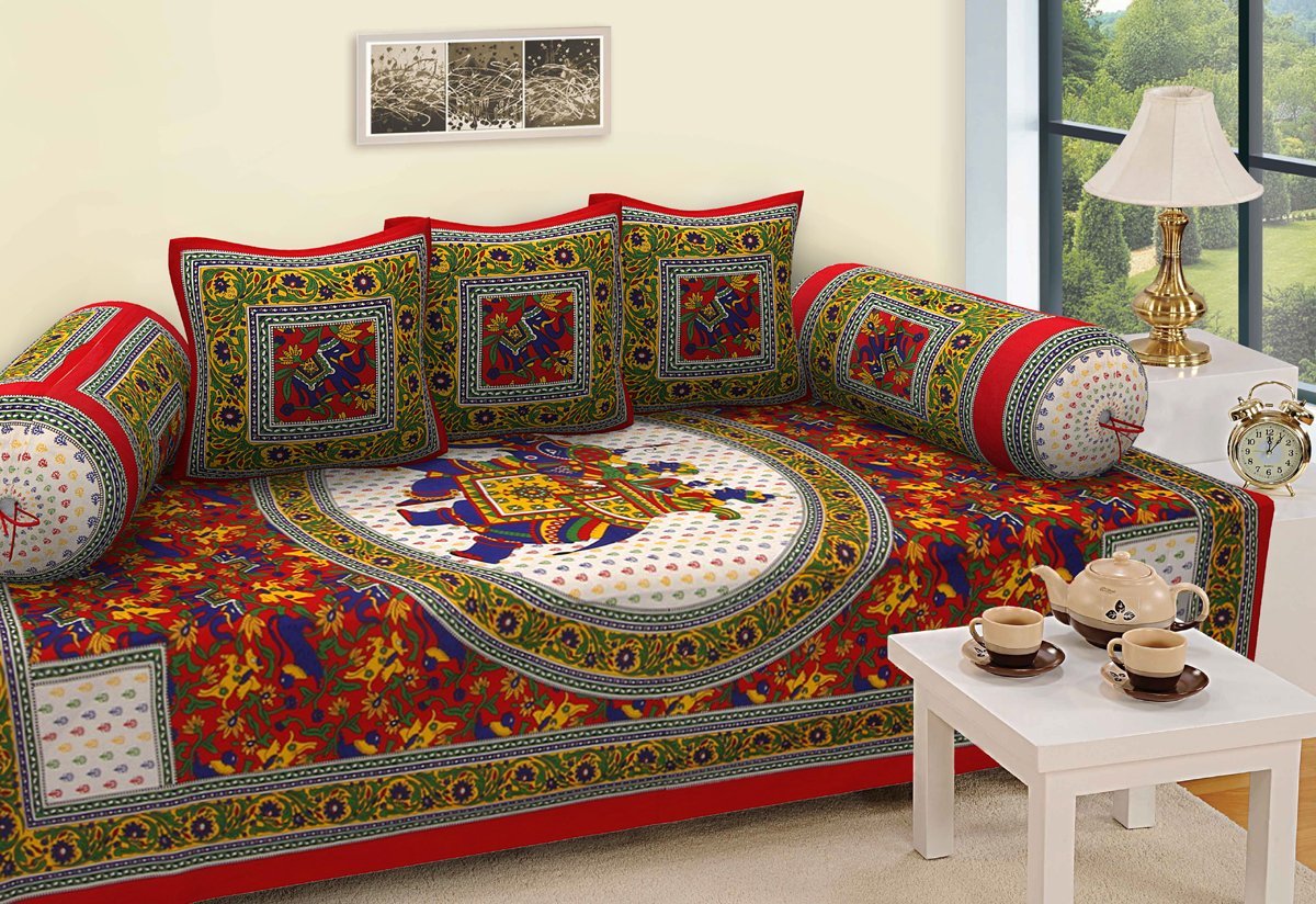 81wT3SBdKkL-1.jpg RajasthaniKart 6 Piece 144 TC Cotton Deewan Set - Image 1